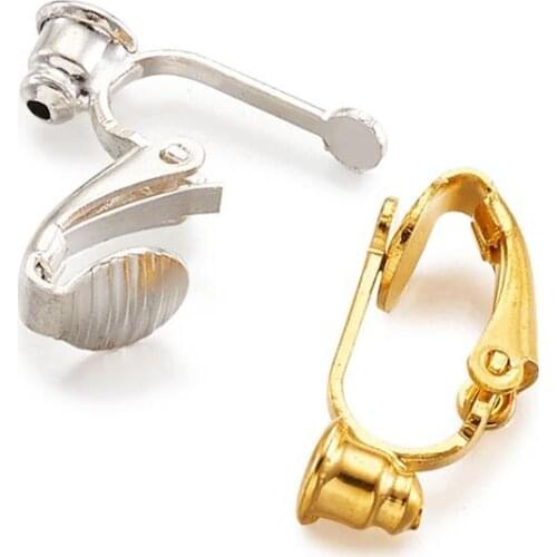 20pcs Brass Clip on Earring Converter Golden/Silver Color For Earring Findings Making 19x6x9mm