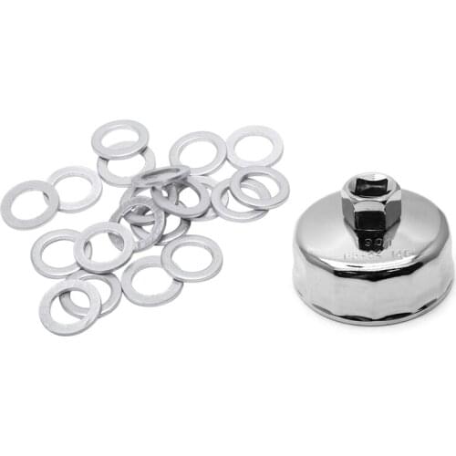 21 Pcs Car Accessories: 20Pcs Oil Drain Plug Washer Gaskets & 1 Pcs 65MM 14 Flute Oil-Filter Wrench Tool
