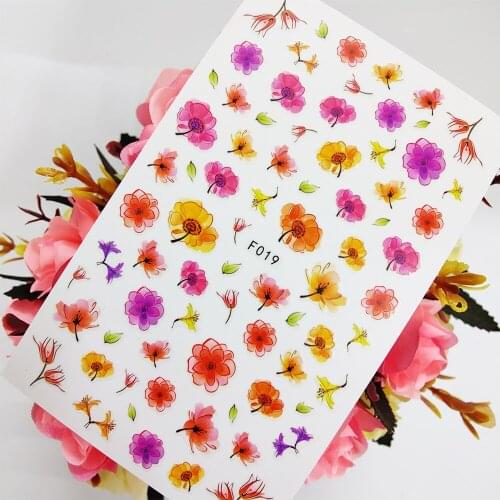 3D Nail Sticker Sliders Foil Designs Colorful Watercolor Flowers Nail Art Decoraciones Toenail Manicure Accesorios Tips