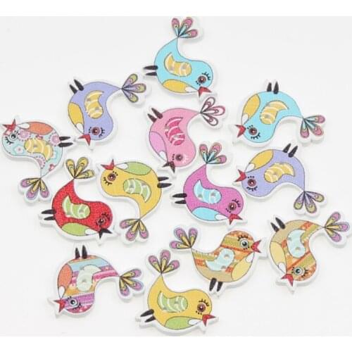 50pcs Mixed Animals Birds Scrapbooking 2Hole Wooden Buttons For DIY Children Clothing Sewing Accessories Button Decoration