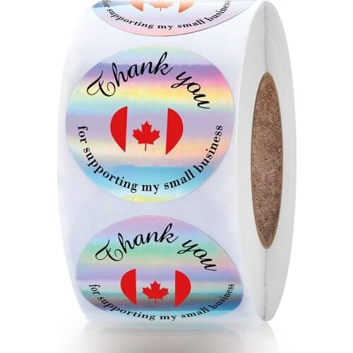 500pcs 1.5'' Thank You For Supporting My Small Business Canada Stickers Rainbow Laser Stickers For Business Shop Packaging Box