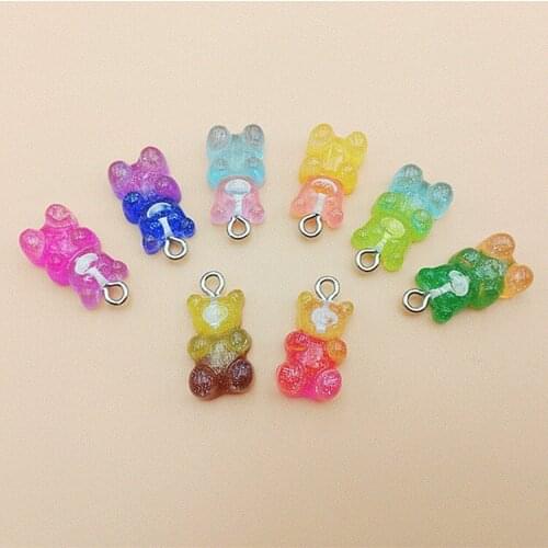 DIY Making Accessories 10 pieces gummy bear charms for jewelry making resin Glitter candy charms for bracelets Necklace Keychain