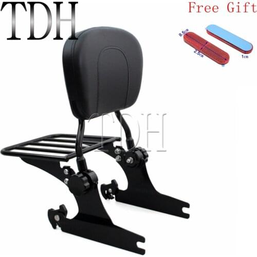 Motorcycle High Quality Black Backrest Sissy Bar Luggage Rack For Harley Softail 2000-Up W/ Red Reflector