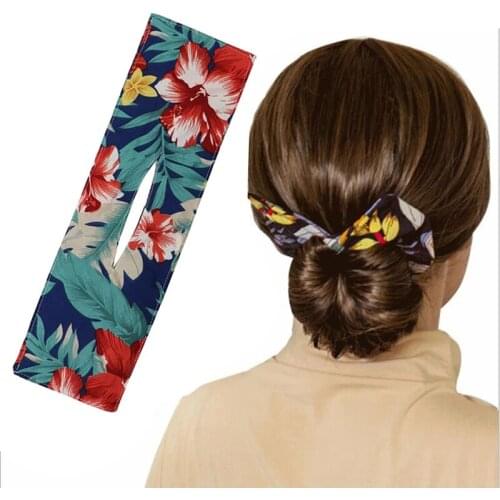 Free Shippipping Hair Bun Maker Clip Women Summer Headband Print Hairpin Hair Bands Donut Bun Former Maker Hair Styling Tools
