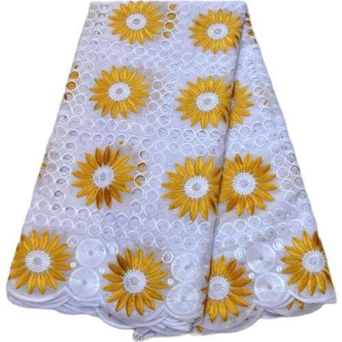 Free Shipping gold hand cut DIY high quality wedding lace African Fabric 5 Yards Cotton Swiss Voile Lace -N88151a