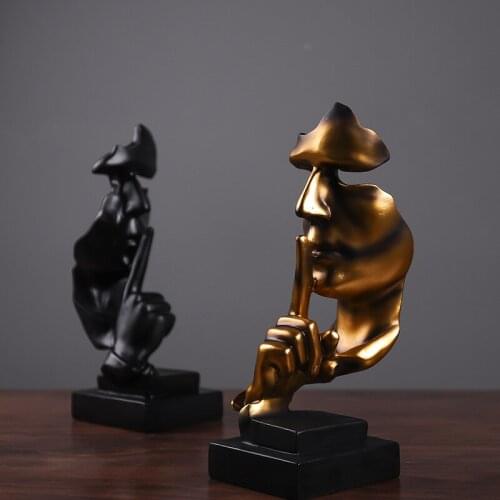 Silence Is Gold Home Decor Thinker Office Decoration Accessories Abstract Arts Plaster Statue Resin Figurine Crafts Souvenirs