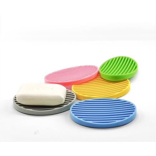 Colorful Silicone Flexible Soap Dish Plate Tray Drain Ovaled Portable Soap Dishes Kitchen Bathroom Tools Storage Holder Soapbox