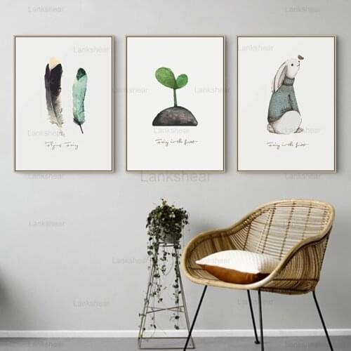 Maeham Nordic Decoration Rabbit Plants Deer Canvas Painting Creative Prints Posters Wall Art Pictures for Living Room Home Decor
