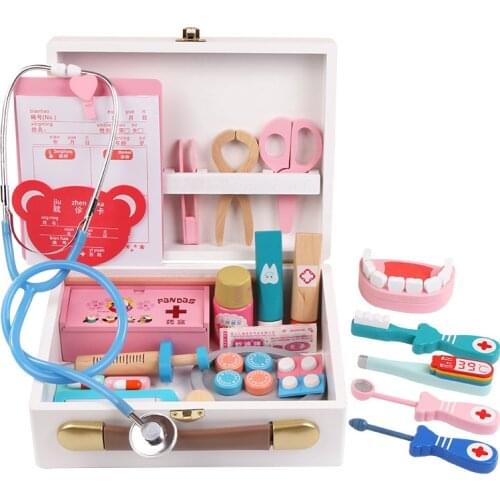 Childrens Doctor Toy Set Small Nurse Injection Tool Wooden Simulation Medicine Box Boy Girl Play House Toys