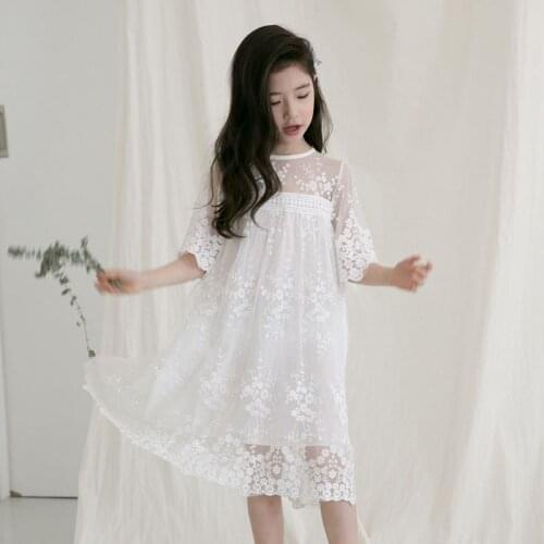 Sweet Dress for Girls Age 4-16Y Baby Kids Dresses Princess Costume White Lace Long Sleeved Wedding Party Dress Children Clothes