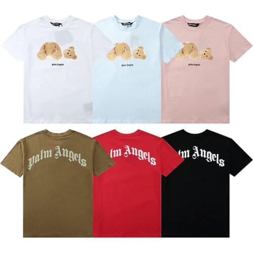 Palm Angels 21SS Logo letters Print Short sleeve t-shirt Broken bear Cotton Casual Fashion Short Sleeve t-shirt boyfriend gift