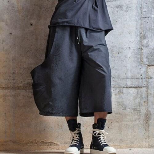 Homens casual preto escuro calças japão harajuku rua solta calças largas perna masculina punk gótico harem