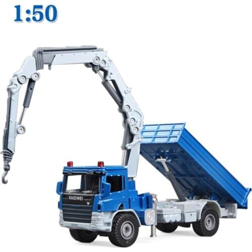 KDW Alloy Diecast Crane Truck Model 1:50 Telescopic Crane Dump Support Leg Crane Vehicle Model Children Collection Toys Kids