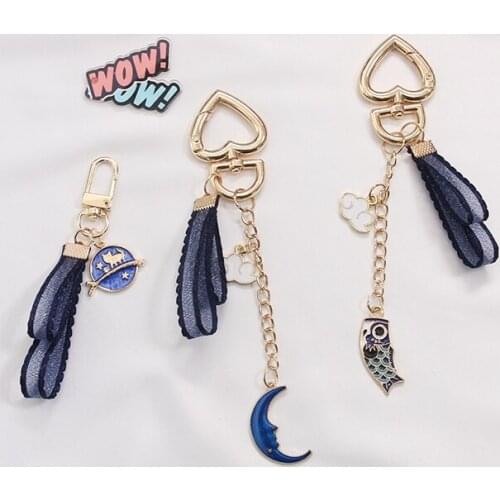 Koinobori Kitty Cat Moon Star Keychain Traditional Carp Flags Trinket Gold Metal Key Chains Car Bag Pendent For Women D245