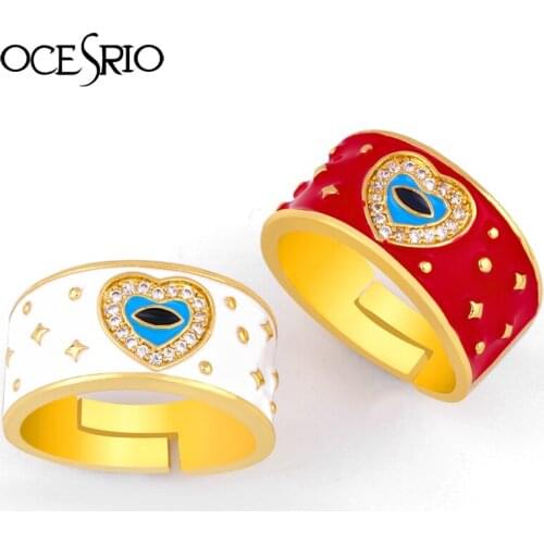 OCESRIO Luxury Big Gold Heart Rings For Women Adjustable Female Steampunk CZ Zirconia Resizable Open Rings anillos mujer rig-j09