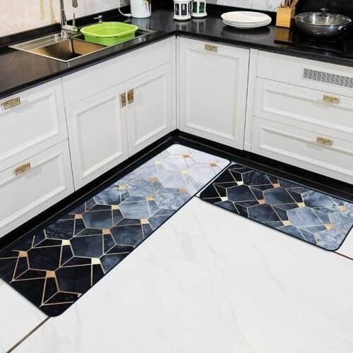 Fashionable modern heavy metal geometric dark blue and white kitchen mat combination entry mat bedroom long bedside blanket