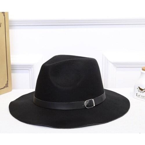 Fashion Party Cowboy Sunshade Cap Women Wide Brim Wool Felt Jazz Fedora Hats Panama Style Ladies Trilby Gambler Hat
