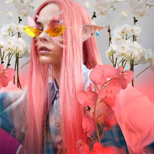 Fashion rimless dragonfly wings sunglasses ladies retro transparent ocean lens glasses men pink yellow sunglasses mask UV400