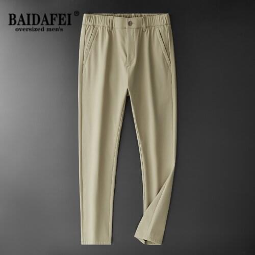 BEIDAFEI 2021 Autumn Winter Men Clothing New Smart Casual Elastic Waist Pants Thick Soft Skin Straight Anti-wrinkle Trousers