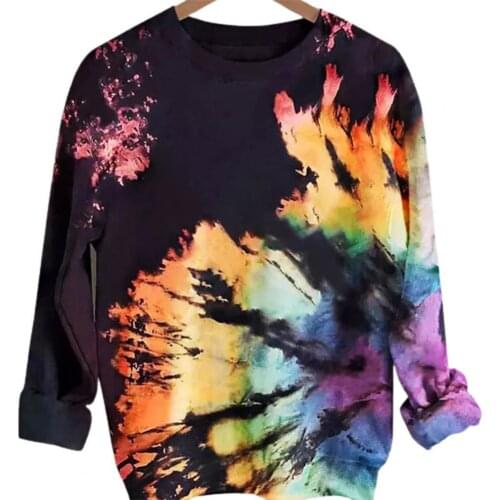 Men Sweatshirt Tie Dye Print Loose Autumn Winter Letter Round Neck Long Sleeve Midi Pullover Streetwear