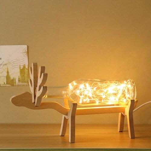Mycyk Ins deer starry sky creative solid wood table lamp to send gifts holiday gifts elk Blue/Gray/Transparent Glass Bottle hot