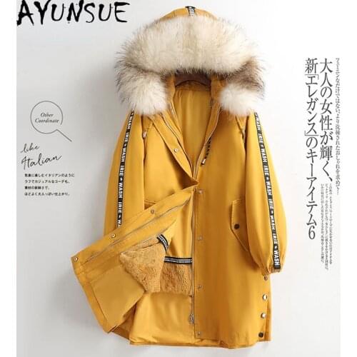 AYUNSUE Winter Real Rabbit Fur Liner Parka Women Autumn 2021 Hooded Raccoon Fur Collar Female Jacket Casual Manteau Femme Gxy479