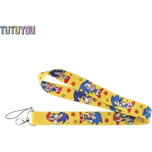 PC2241 Yellow Cool Hedgehog Boy Cartoon Key Chain Lanyard Gifts For Child Students Friends Phone USB Badge Holder Necklace