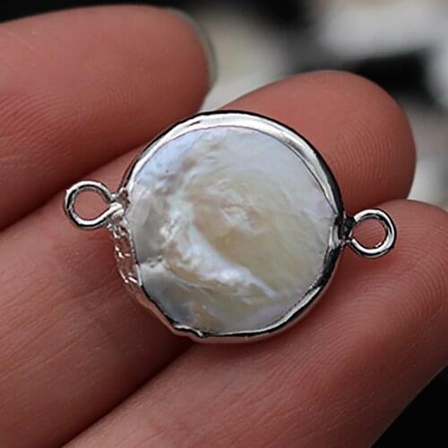 Natural Freshwater Pearl Pendants Oblate Shape Double Hole Connector Charms for Jewelry Making DIY Bracelet Necklaces 3Pcs