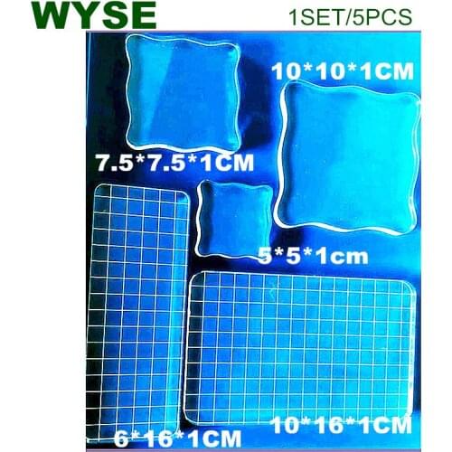WYSE 5pc High Transparency Acrylic Block with Grid Transparent Clear Stamp Seal Pad DIY Scrapbooking Photo Album Decoration Tool