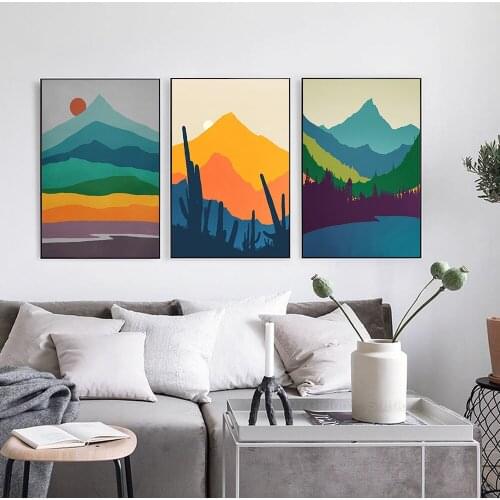 Scandinavian Mountain Landscape Picture Wall Art Abstract Canvas Painting Colour Poster Print For Living Room Modern Home Decor