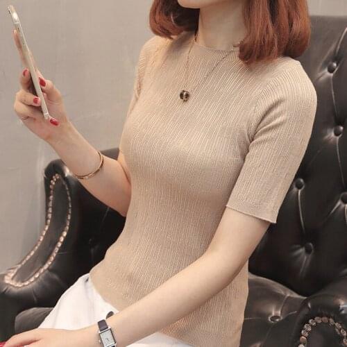 NEWSweater female upper garment to wear outside loose ice silk knitwear han edition joker in short sleeve sleeve sweater at five