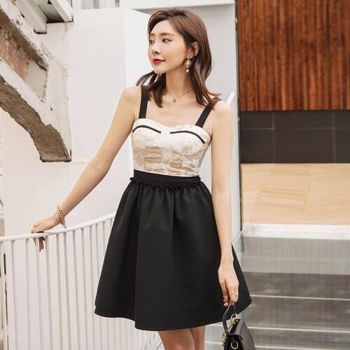 YIGELILA Autumn New Arrivals Patchwork Dress Spaghetti Strap Sleeveless Dress Square Collar Short For Party Dress 65366