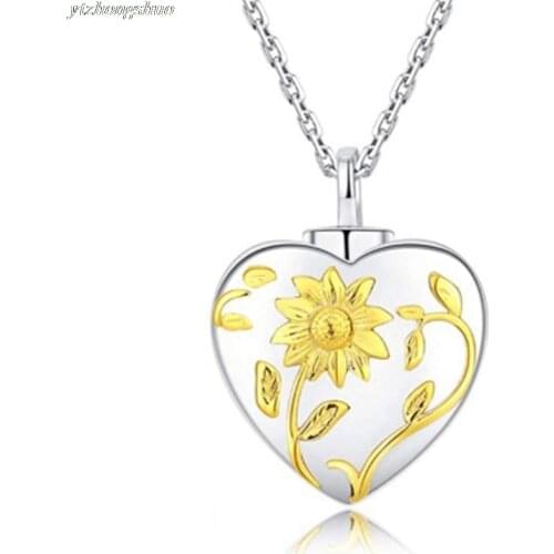 Jewelry Cremation Urn Mini Memorial Sunflower For Ashes Simple Daily Heart Pendant Engraved Letter Fashion Gift Women Necklace