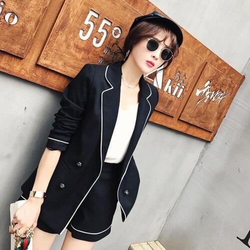 Set female 2018 spring new temperament white edge thin small suit jacket + fashion shorts elegant two-piece suit leisure suit