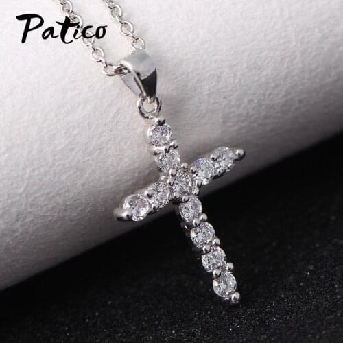 Women Exquisite Simple 925 Sterling Silver Cubic Zirconia Crucifix Pendant Necklaces Christmas Anniversary Precious Gift Jewelry