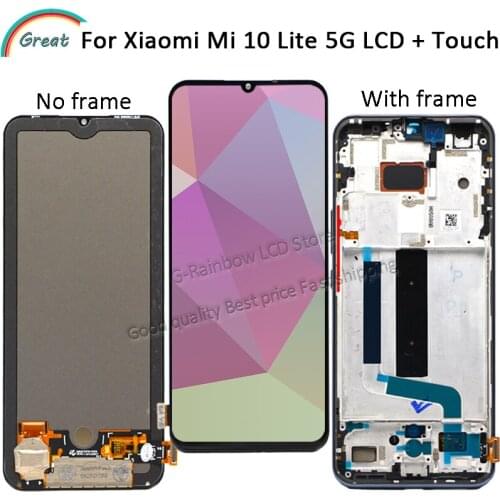 6.57'' AMOLED For Xiaomi Mi 10 Lite 5G LCD M2002J9G Touch Panel Screen Digitizer Pantalla For Mi 10 lite LCD Display with Frame
