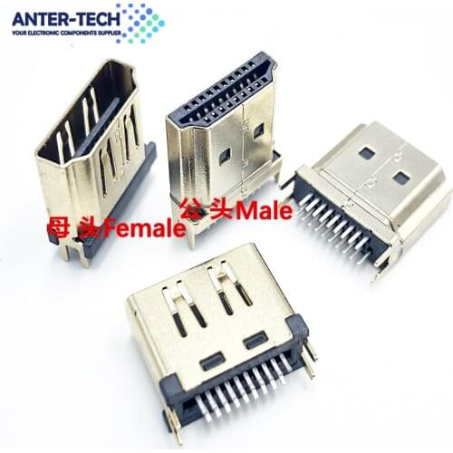 10PCS HDMI Male Female Jack/plug connector 19PIN 19P 1.6MM 180 Degree Gold-Plated hd 19 PIN USB usb