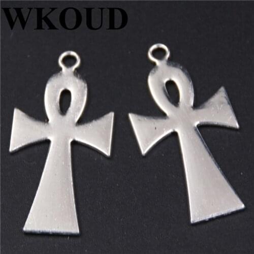WKOUD 10pcs Antique Sliver Religious Cross Pendant DIY Necklace Bracelet Bangle Findings 19x38mm