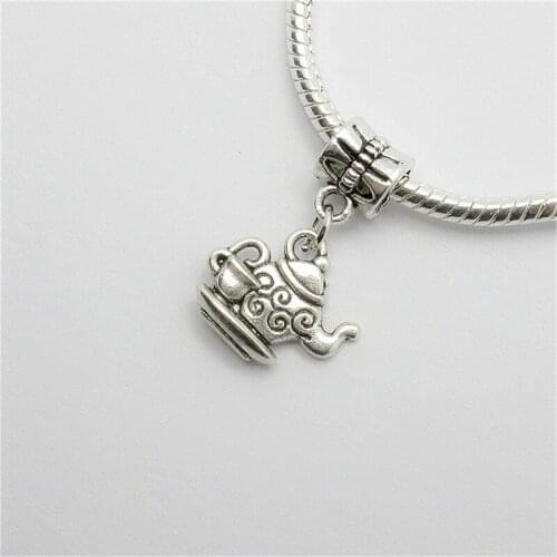 New 25pcs teapot charm Big Hole bead European Pendant fit for Pandora style Bracelets Necklace DIY Metal Jewelry Making