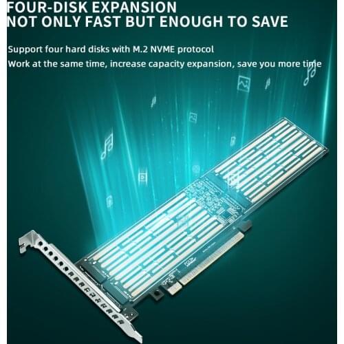 M.2 Nvme Adapter To PCIE Riser X8 X16 Card Hard Drive Four-Disk Interface Gen3 Expansion for 2230/2242/2260/2280 SSD Pci Card