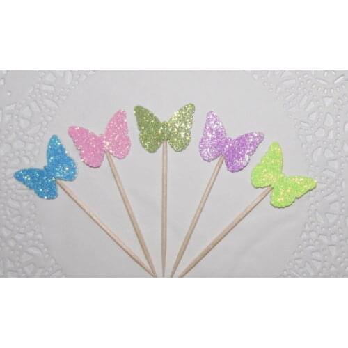 Glitter butterfiles cupcake toppers Wedding Food treat Picks Bridal shower Bachelorette party decorations