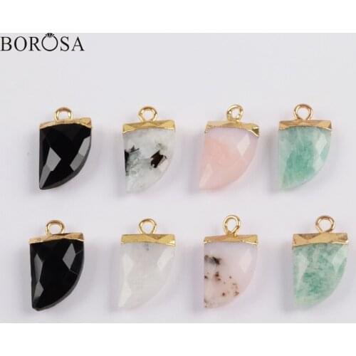 BOROSA Horn Pendant Jewelry Opal Horn Charm Opal White/Pink Women Pendant for Necklace Making G1822