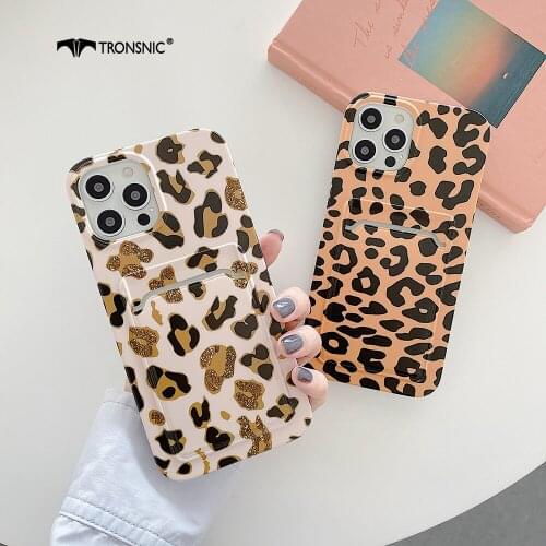 Leopard Card Holder Phone Case for iPhone 12 11 Pro Max XR Xs MAX Credit Slot Brown Yellow Animal Case for iPhone 7 8 Plus Cover