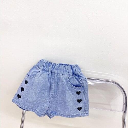 Childrens Korean Love Embroidered Denim Shorts 2021 Spring/Summer New Products Girls Casual Pants All-match Pants