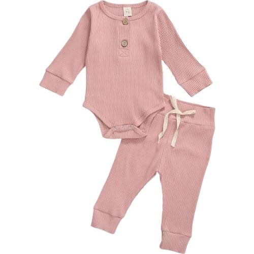 OPPERIAYA Baby Outfits 2-Piece Set Fashion Casual Long Sleeve Knitted Jumpsuit Lace Up Trousers AUTUMN Suit Solid Color