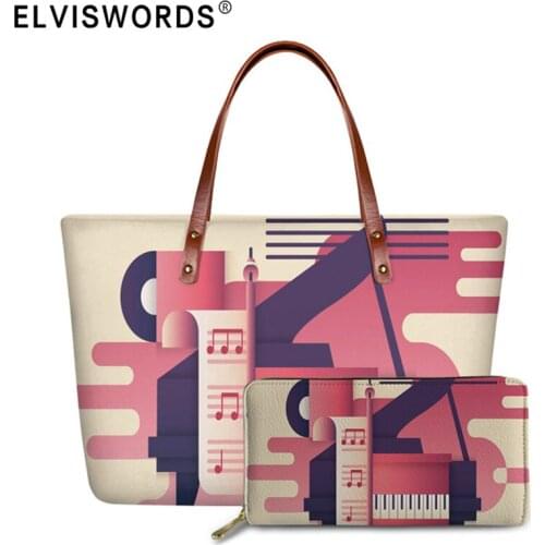 ELVISWORDS Fashion Women Luxury Handbags Purse Set Music Note Printed Shoulder Bags Wallet Large Totes Bags Female Bolsos Mujer