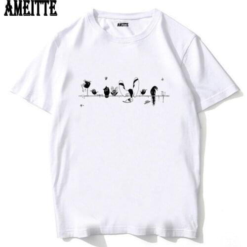 New Summer Men Short Sleeve Flying Animals Ensemble Simple Lines T-Shirt Funny Bird Design Hip Hop Boy Casual Tops White Tees