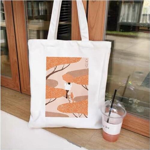 Women Canvas Shoulder Bag for Girls Art Print Daily Shopping Bags Students Books Bag Thick Cotton Cloth Handbags Tote