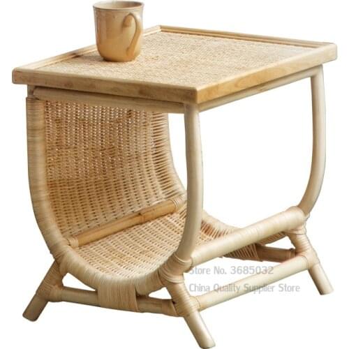 Chinese Natural Rattan Woven Storage Coffee Table Side Tables Hand-made Tea Table for Living Room Minimalist 48x45x37.5cm