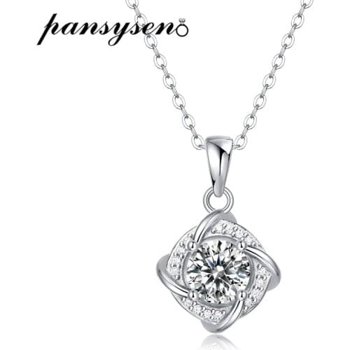 PANSYSEN Classic 100% 925 Sterling Silver 1CT Real Moissanite Pendant Necklaces Girls Engagement Fine Jewelry Necklace Wholesale